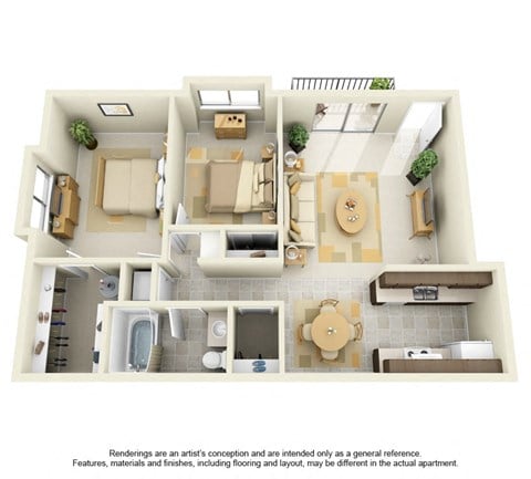 Floor plan for 2 beds, 1 bath, 760 sqft